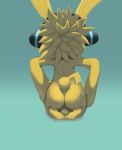  anthro appmon_(species) balls butt digimon digimon_(species) genitals hair headgear hi_res male mammal musimon nude simple_background sitting solo tippycat 