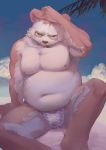  2020 9x8bit anthro belly bulge clothing giant_panda hi_res humanoid_hands kemono male mammal moobs navel nipples outside overweight overweight_anthro overweight_male sitting solo underwear ursid 