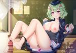  anal barefoot breasts censored eiyuu_densetsu green_hair miaoguujuun_qvq musse_egret nipples open_shirt penis purple_eyes pussy pussy_juice 