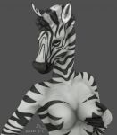  anthro black_fingers breast_grab breasts equid equine female hair hand_on_breast hi_res iroquois mammal nude pose simple_background solo striped_body stripes white_body zebra zebrov 