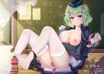  anal breasts censored eiyuu_densetsu green_hair miaoguujuun_qvq musse_egret nipples open_shirt penis purple_eyes pussy pussy_juice thighhighs 