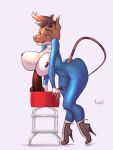 anthro bethesda_softworks big_breasts breasts clothed clothing crossgender fallout fallout4 fan_character female footwear genderbending hi_res high_heels horn interspecies invalid_tag nipples nuka-cola nuka-cola_quantum pinup pose seducing seductive seductive_eyes seductive_look shoes simple_background solo tongue tuqoo uniform veilhound video_games 
