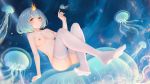  1girl air_bubble blue_eyes breasts bubble feet highres jellyfish looking_at_viewer medium_breasts nipples nude ocean original pussy short_hair smile submerged uncensored underwater xiaolailailai yellow_eyes youkai 