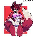  2020 5_fingers abs absurd_res anthro arm_tuft big_breasts big_tail black_nails bra breasts canid canine canis chest_tuft clothing colored_nails crotch_tuft dipstick_ears dipstick_tail elbow_tufts eyelashes fangs female fingers fox fur hair hi_res inner_ear_fluff looking_at_viewer mammal multicolored_ears multicolored_tail muscular muscular_anthro muscular_female nails navel open_mouth open_smile outline panties red_body red_eyes red_fur red_hair regys_(carp) sem-l-grim sharp_nails signature smile solo tuft underwear white_body white_fur 