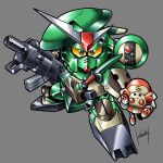  :3 artist_name chibi green_beret_gundam gun gundam highres holding holding_gun holding_weapon kouichi_(kouichi-129) looking_at_viewer mecha no_humans sd_command_chronicles sd_gundam solo_focus v-fin weapon yellow_eyes 