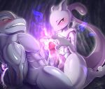  abs ambiguous_gender anthro blush bodily_fluids bound genitals hands_behind_back hands_tied hi_res humanoid_genitalia humanoid_penis interspecies kicktyan kneeling larger_male legendary_pok&eacute;mon machoke male mewtwo muscular muscular_anthro muscular_male nintendo penis pink_eyes pok&eacute;mon pok&eacute;mon_(species) red_eyes sharp_teeth size_difference smaller_ambiguous smile sweat teeth telekinesis vein veiny_penis video_games wide_hips 