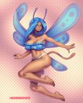  absurd_res antennae_(anatomy) aquei_(fvt) big_breasts blue_eyes blue_hair breasts cleavage clothed clothing facial_markings fairies_vs_tentacles fairy female hair head_markings hi_res humanoid insect_wings markings midriff navel panties shirt solo supersatanson tank_top topwear underwear wings 