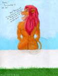  anthro blue_sky butt dialogue disney felid feline fur grass green_ground hair hi_res lion looking_back lovemet123_(lovemet_room) male mammal mane mane_hair nude pantherine pink_nose red_eyes red_hair rim_light simba sitting sky smile solo the_lion_king wall_(structure) yellow_body yellow_fur yellow_sclera 