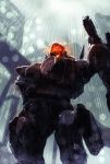  armored_core armored_core:_nexus from_below glowing highres looking_up mecha mecha_request no_humans oberon826 rain science_fiction solo standing visor 