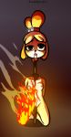  animal_crossing anthro bell blonde_hair burn burning canid canine canis collar corpse death decapitation domestic_dog e254e female fire fur genitals gore hair hi_res impalement isabelle_(animal_crossing) looking_up mammal nintendo nipples nude pussy snuff solo video_games yellow_body yellow_fur 