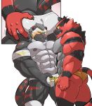  2020 abs absurd_res anthro armband bulge butt butt_grab chest_tuft clothing cutaway duo felid hand_on_bulge hand_on_butt hi_res incineroar legwear maldu male male/male mammal mask muscular muscular_anthro muscular_male navel nintendo nipples pantherine pecs pok&eacute;mon pok&eacute;mon_(species) simple_background speedo sports_mask sportswear standing swimwear thigh_highs tiger tongue tongue_out tuft video_games white_background wrestling_mask 