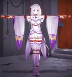  1girl absurdres bdsm bondage bound crucifixion emilia_(re:zero) highres purple_eyes re:zero_kara_hajimeru_isekai_seikatsu silver_hair solo 