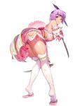  1girl ass ayane_(doa) bangs closed_mouth dead_or_alive destiny_child dual_wielding full_body headband holding holding_sword holding_weapon kim_hyung_tae looking_at_viewer official_art over-kneehighs purple_hair red_eyes reverse_grip sandals shiny shiny_skin short_hair solo sword thighhighs tiptoes transparent_background wakizashi weapon white_legwear 