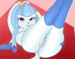  anthro awintermoose breasts digital_media_(artwork) eeveelution female flurry_(character) genitals glaceon hi_res looking_at_viewer nintendo pok&eacute;mon pok&eacute;mon_(species) purple_eyes pussy shaded solo tongue tongue_out video_games 