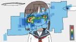  1girl bob_cut brown_hair crying crying_with_eyes_open fish flying_fish glitch highres neckerchief original sailor_collar school_uniform serafuku short_hair solo surreal tears temperature tsukumizu_yuu 