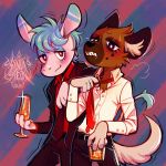  1:1 2020 aggressive_retsuko alcohol anthro arm_on_shoulder asinus beverage clothing donkey drunk duo equid equine haida hi_res hyaenid male mammal necktie sanrio sintastein spotted_hyena substance_intoxication suit tadano_(aggretsuko) tugging 