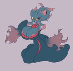  areola big_breasts black_pupils breasts clothing elfdrago female grey_body hi_res huge_breasts humanoid jewelry misdreavus necklace nintendo not_furry pok&eacute;mon pok&eacute;mon_(species) pupils red_eyes robe simple_background smile solo video_games yellow_sclera 