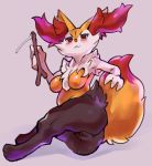  2020 anthro blush bodily_fluids braixen breasts female genital_fluids genitals hi_res looking_at_viewer nintendo omikuro pok&eacute;mon pok&eacute;mon_(species) pussy pussy_juice red_eyes solo video_games 