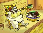  anthro breasts canid canine canis chair dripdry female furniture ice_cream_sundae jackal mammal overweight overweight_anthro overweight_female royaljellysandwich solo throne 
