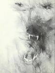  1976 abstract abstract_background ambiguous_gender black_and_white black_nose canid canine canis creepy feral greyscale growling mammal monochrome nightmare_fuel open_mouth scary small_eyes solo stephen_gammell surreal traditional_media_(artwork) were werecanid werecanine werewolf wolf 