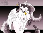  anthro artwork_(digital) bell bikini bra breasts clothing collar cowbell cute_face digital_drawing_(artwork) digital_media_(artwork) ear_tag equid equine female friendship_is_magic got_milk? hasbro horn horse mammal meme monochrome my_little_pony patreon_reward pony princess_celestia_(mlp) sketch slightly_chubby smile solo sunny_way swimwear thick_thighs underwear winged_unicorn wings 