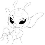  4_fingers alien antennae_(anatomy) black_and_white bonnie_(lilo_and_stitch) chest_tuft cute_fangs digital_drawing_(artwork) digital_media_(artwork) disembodied_penis disney duo experiment_(lilo_and_stitch) eyebrows facial_markings female fingers forehead_markings genitals head_markings head_tuft humanoid_genitalia humanoid_penis lilo_and_stitch looking_at_viewer male male/female markings monochrome penis penis_grab raised_eyebrow rawrunes semi-anthro simple_background smile smirk solo_focus tuft vein veiny_penis white_background 