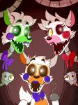  2016 ambiguous_gender animatronic anthro bow canid canine cheek_tuft eyebrows eyelashes eyeshadow facial_tuft five_nights_at_freddy&#039;s five_nights_at_freddy&#039;s_2 five_nights_at_freddy&#039;s_world fox fur glowing glowing_eyes green_body green_fur green_inner_ear group hair hi_res hook inner_ear_fluff lipstick lolbit_(fnaf) machine makeup mammal mangle_(fnaf) open_mouth open_smile orange_body orange_fur orange_inner_ear pink_body pink_fur pink_inner_ear popanimals purple_cheeks red_cheeks robot sharp_teeth shoulder_tuft smile tangle_(fnaf) teeth tuft video_games white_body white_fur white_hair yellow_eyes 