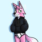  anthro awookeart black_clothing black_hoodie black_topwear briefs canid canine canis clothing drawyourfursona fur hi_res hoodie hoodie/briefs_meme male mammal meme meme_clothing pink_body pink_fur simple_background solo standing topwear underwear white_clothing white_underwear wolf 