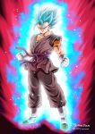  1boy 2094banana absurdres black_kimono black_pants blue_eyes blue_hair dragon_ball dragon_ball_super earrings gloves highres japanese_clothes jewelry kimono long_hair looking_at_viewer male_focus pants solo spiked_hair super_saiyan super_saiyan_blue twitter_username vegetto white_gloves 