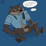  1:1 2020 anthro balls black_nose blue_background canid canine clothing english_text genitals hotel_transylvania humanoid_genitalia humanoid_penis male mammal necktie penis shirt simple_background sitting solo text topwear trashtoonz wayne_werewolf were werecanid werecanine werewolf 