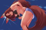  animal_ears ass bikini blush breasts brown_hair cleavage clouds imaizumi_kagerou kuroonehalf long_hair red_eyes skirt sky swimsuit tail touhou underboob upskirt watermark wolfgirl 