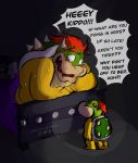  2020 anthro bed bedding blanket blush bodily_fluids bowser bowser_jr. english_text facial_hair furniture group hi_res human kairy_draws koopa luigi male mammal mario_bros mustache nintendo pillow scalie sweat text video_games 