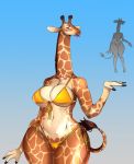  2018 anthro bikini bokcutter breasts camel_toe clothing day female giraffe giraffid long_neck mammal sky sky_background solo swimwear tall thick_thighs wide_hips 