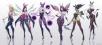  6+girls absurdres adapted_costume akali alternate_costume animal_ears arm_at_side artist_name bare_shoulders black_hair blonde_hair bodysuit breasts bridal_gauntlets bunny_ears bunny_tail camille_(league_of_legends) choker citemer cleavage commentary dagger detached_collar detached_sleeves english_commentary fake_animal_ears fake_tail fingerless_gloves fishnet_legwear fishnets floating gauntlets gloves hairband hand_on_hip hand_up headpiece high_heels highleg highleg_leotard highres holding holding_weapon irelia kai&#039;sa kama_(weapon) league_of_legends leotard long_hair looking_at_viewer luxanna_crownguard medium_hair mouth_veil multiple_girls orb pantyhose playboy_bunny ponytail shadow sickle skindentation staff standing strapless strapless_leotard syndra tail thigh_gap thighhighs very_long_hair weapon white_hair wrist_cuffs 