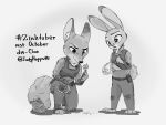  2020 4:3 anthro canid canine clothed clothing disney duo english_text fox fully_clothed fur hi_res holding_object inktober inktober_2020 judy_hopps judyhopps44 lagomorph leporid mammal monochrome nick_wilde police_uniform rabbit red_fox standing text uniform zootopia 