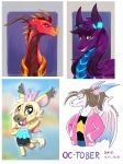  2020 absurd_res brown_hair digital_media_(artwork) dragon group hair headshot_portrait hi_res horn icelectricspyro membrane_(anatomy) membranous_wings open_mouth portrait purple_hair scales scalie smile spines teeth tongue western_dragon wings 