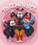  2020 5:6 absurd_res animaniacs anthro big_breasts blush bottomless bra breasts clothed clothing crossgender dot_warner female garter_belt_leggings garter_straps group hi_res inkblot legwear mammal open_mouth panties stockings tongue tongue_out toto_draw underwear wakko_warner warner_brothers yakko_warner 