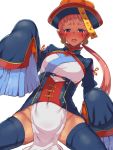  1girl alternate_costume blue_eyes blush boris_(noborhys) chinese_clothes dark_skin earrings ena_(fire_emblem) facial_mark fire_emblem fire_emblem:_path_of_radiance fire_emblem:_radiant_dawn fire_emblem_heroes forehead_mark halloween halloween_costume hat highres jewelry jiangshi_costume long_hair long_sleeves looking_at_viewer ofuda pelvic_curtain pink_hair qing_guanmao wide_sleeves 