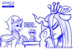  arthropod blue_and_white changeling dialogue diaper english_text equid equine facepalm female flurry_heart_(mlp) friendship_is_magic hasbro horn jcosneverexisted king_sombra_(mlp) male mammal monochrome my_little_pony queen_chrysalis_(mlp) semi-anthro text unicorn winged_unicorn wings 