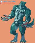  4:5 abo anthro barazoku blue_body blue_fur canid canine canis domestic_dog fiction fur harness leather male mammal muscular rickleone wolf worldbuilding 