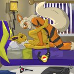  anal anal_penetration anthro arcanine bedroom_setting bite biting_lip black_penis black_sclera blush briefs championship_belt clothing clothing_on_floor cole_kennecott dim_lighting eeveelution fur genitals hi_res inside jolteon lightning_bolt male male/male moon night nintendo orange_body orange_eyes orange_fur penetration penis pok&eacute;mon pok&eacute;mon_(species) purple_eyes romantic_ambiance snaggle_tooth striker_(shizari) striped_body striped_fur stripes thibbycat underwear video_games yellow_body yellow_fur 