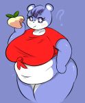  ? absurd_res animal_crossing anthro belly big_belly big_breasts big_butt bottomless breasts butt clothed clothing curvy_figure deep_navel eating female hand_on_hip hi_res judy_(animal_crossing) looking_at_viewer mammal navel nintendo overweight overweight_anthro overweight_female peach_(disambiguation) plantedpot solo thick_thighs ursid video_games wide_hips 