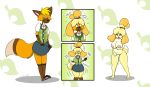  2020 absurd_res animal_crossing anthro barefoot bell big_breasts black_nose blonde_hair bottomwear breast_growth breasts canid canine canis clothing cosplay domestic_dog female fox fox0808 gender_transformation genitals growth hair hi_res isabelle_(animal_crossing) male mammal mtf_transformation nintendo nipples nude pussy sequence shrinking simple_background size_transformation skirt smile solo species_transformation transformation video_games wide_hips 