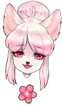  anthro black_nose canid canine canis female fur hair hair_bun hi_res lizombie mammal open_mouth pink_eyes pink_hair sakuradlyall solo white_body white_fur wolf 