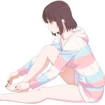  1girl a1 bangs brown_eyes brown_hair commentary_request fingernails hood hoodie katou_megumi looking_away nail_polish painting_nails saenai_heroine_no_sodatekata short_hair shorts simple_background sitting solo toenail_polish white_background 