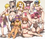  6+girls alternate_costume american_flag_bikini antenna_hair armlet armor barefoot baseball_cap beach between_breasts between_fingers bikini bikini_armor black_bikini black_hair blonde_hair blue_eyes bracelet breasts brown_hair circlet cleavage cleavage_cutout clothing_cutout commentary_request covered_nipples dark_skin drill_hair eyepatch eyewear_on_head falke_(street_fighter) fang final_fight fingernails flag_print folded_ponytail forehead freckles gorget greaves green_eyes green_lipstick hair_over_one_eye han_juri hand_in_hair hat headband high_ponytail highres ibuki_(street_fighter) jewelry kasugano_sakura kolin kunai large_breasts lipstick long_hair lotion lucia_morgan makeup mask mask_pull medium_breasts menat micro_bikini mouth_mask multiple_girls navel necklace o-ring o-ring_bikini one-eyed orb pasties peaked_cap pink_hair pink_headwear platform_footwear poison_(final_fight) purple_bikini purple_eyes red_bikini red_headband sand sandals sarong short_hair side-tie_bikini sitting soles standing strapless street_fighter street_fighter_v sunglasses swimsuit tankini thick_thighs thighhighs thighs toenails toes topless tubetop twin_drills underboob very_long_hair wariza weapon white_background white_bikini yokozuwari ysk! 