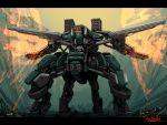  bottoms1237 extra_eyes extra_legs firing glowing glowing_eyes highres looking_up mecha missile_pod no_humans original science_fiction solo standing 
