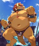  2020 anthro armband belly bowser bracelet bulge bullet_bill chest_tuft clothing collar eyebrows eyewear glasses hair hi_res horn jewelry koopa looking_at_viewer low-angle_view male mario_bros moobs musclegut muscular muscular_anthro muscular_male mystikfox61 navel nintendo nipples overweight overweight_anthro overweight_male red_hair scalie shell smile solo spiked_armband spiked_bracelet spiked_collar spiked_shell spikes spikes_(anatomy) standing teeth thick_eyebrows thong tuft underwear video_games yellow_body 