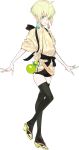  1boy :3 aqua_eyes black_legwear blonde_hair earrings full_body gourd highres japanese_clothes jewelry male_focus official_art sandals short_shorts shorts smile suzuki_jirou taikou_samonji tasuki thighhighs touken_ranbu transparent_background 