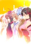  6+girls :d ^_^ ahoge armor black_hair blue_hair blush breast_envy breasts brown_eyes brown_hair closed_eyes goggles goggles_on_head hair_ornament highres itai_no_wa_iya_nano_de_bougyoryoku_ni_kyokufuri_shitai_to_omoimasu iz_(bofuri) japanese_clothes kasumi_(bofuri) kimono large_breasts long_hair looking_at_another looking_away maple_(bofuri) may_(bofuri) multicolored_hair multiple_girls open_mouth pink_kimono profile sally_(bofuri) short_hair small_breasts smile tomoyuki_hino two-tone_hair white_hair yui_(bofuri) 